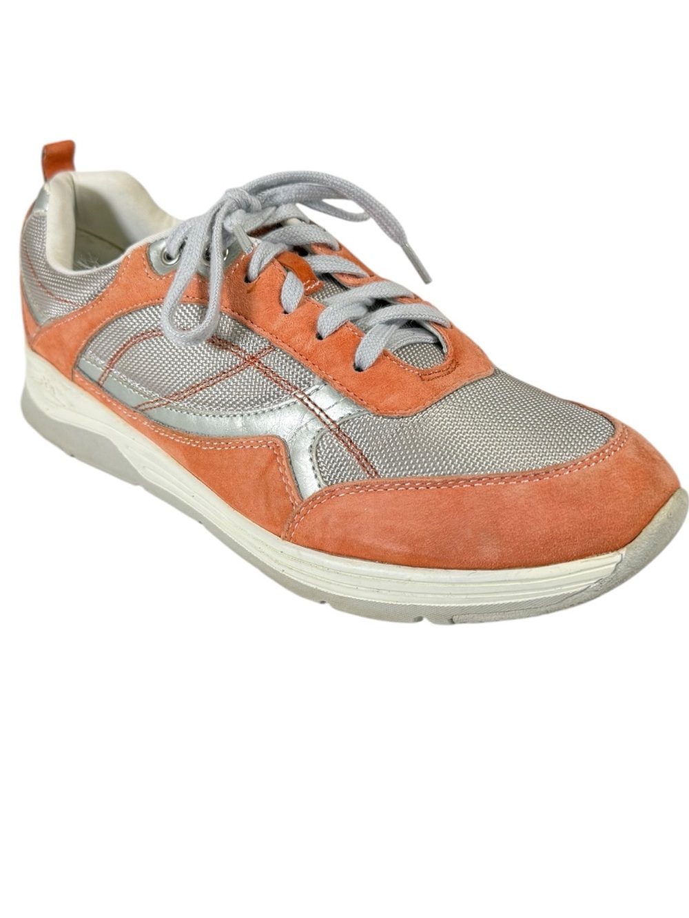Earth Traveler Burnt Orange Leather Metallic Silver Mesh Sneakers Women's 7.5
